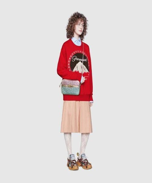 Gucci Laminated Leather Small Shoulder Bag Blue/Pink