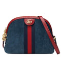 Navy Leather Suede Ophidia Shoulder Bag