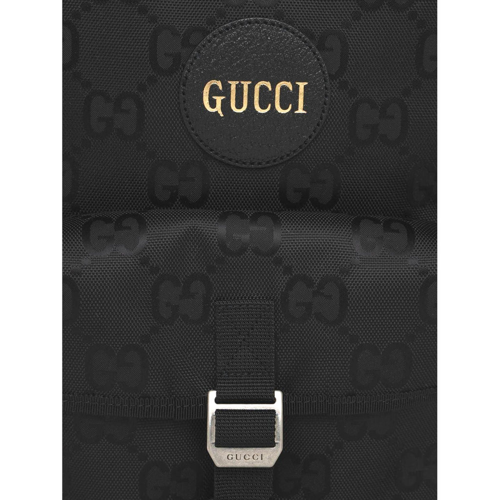 Gucci Off The Grid GG Embroidered Black Nylon Leather Trim Backpack