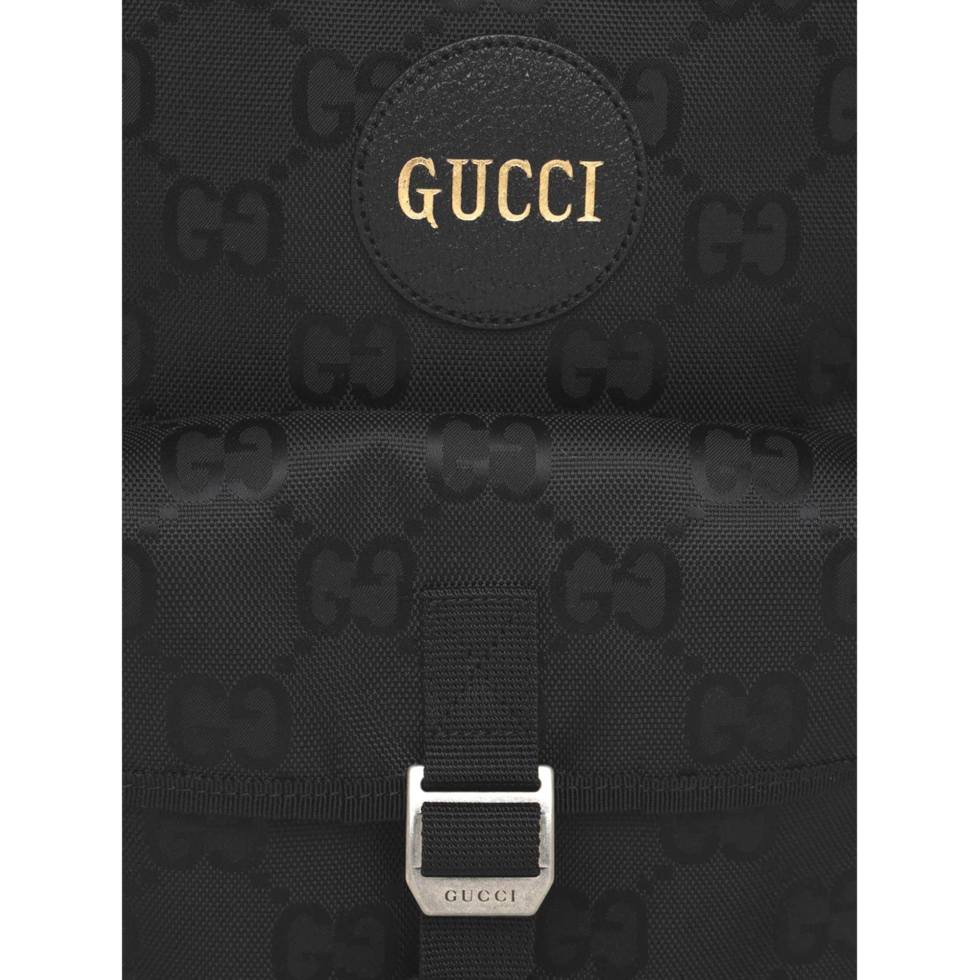 Gucci Off The Grid GG Embroidered Black Nylon Leather Trim Backpack