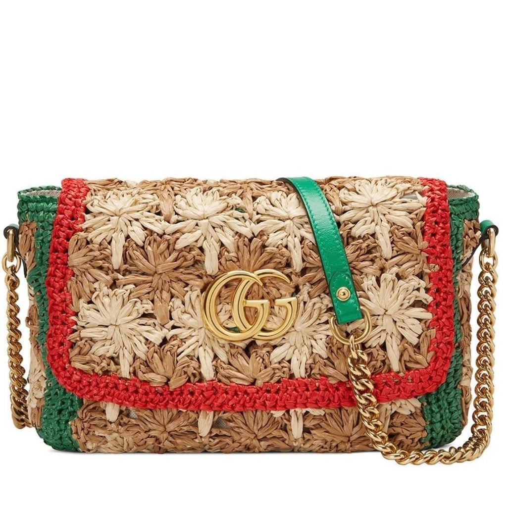 Small GG Marmont Raffia Shoulder Bag