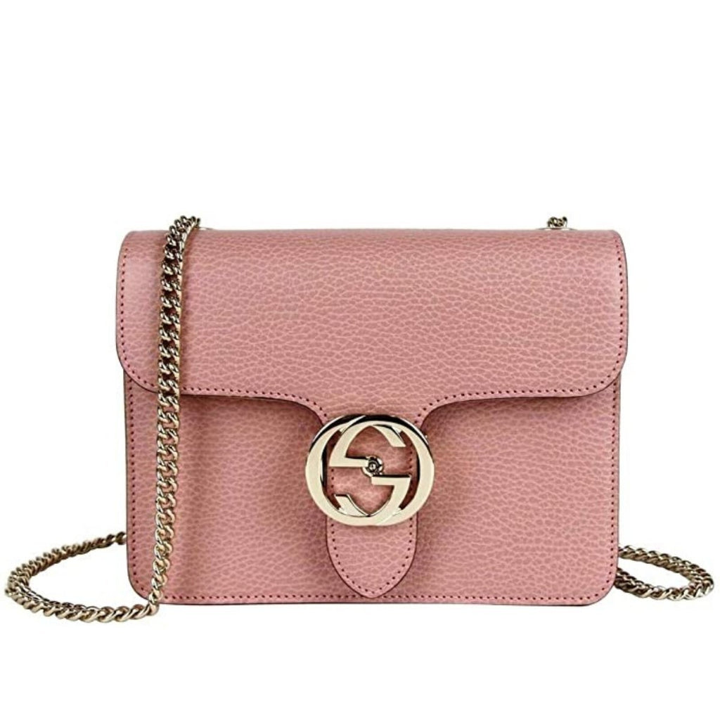 Soft Pink Leather Interlocking G Chain Crossbody Bag