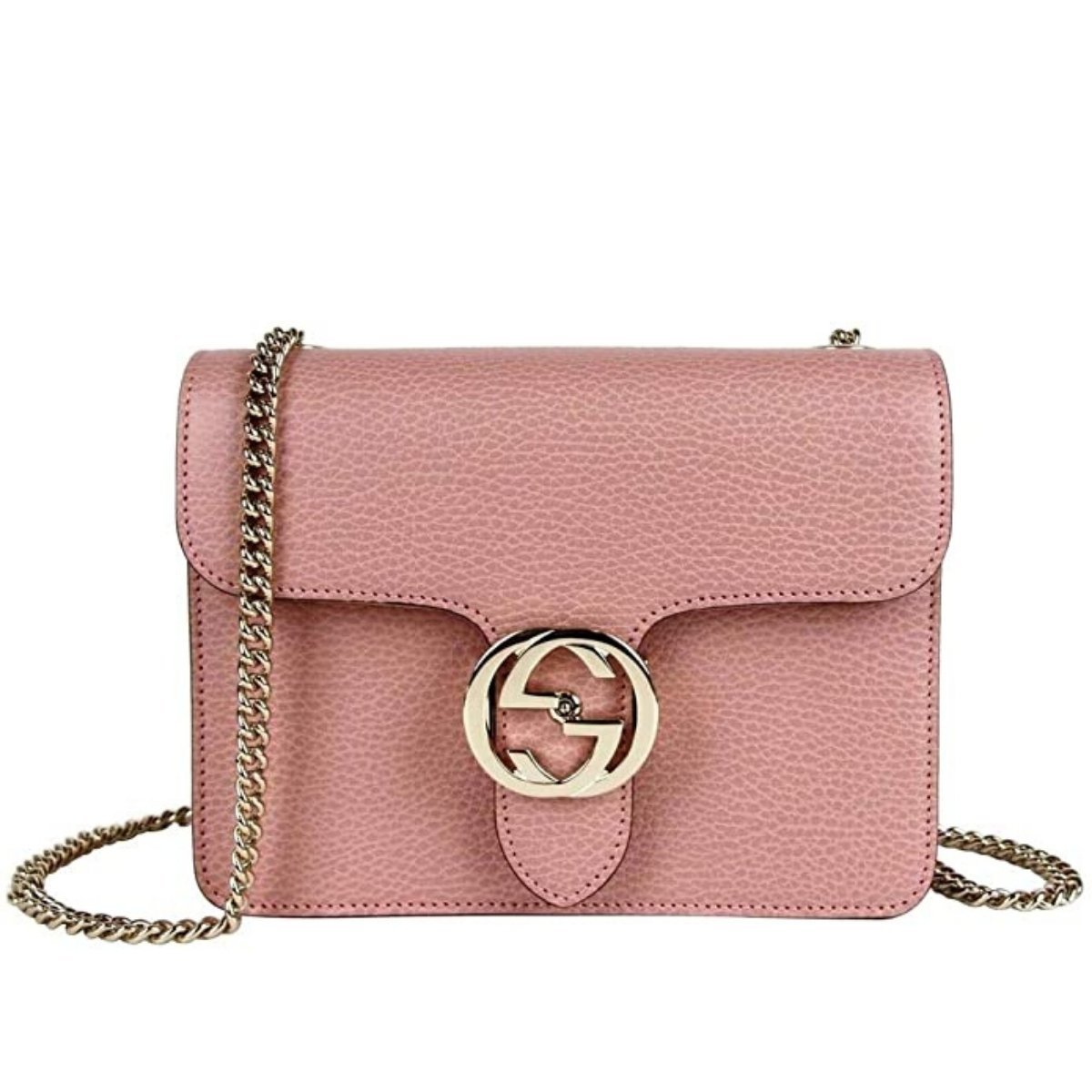 Soft Pink Leather Interlocking G Chain Crossbody Bag