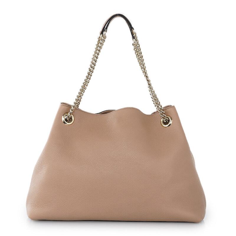 Gucci Soho Camelia Beige Cellarius GG Logo Leather Chain Bag 536196