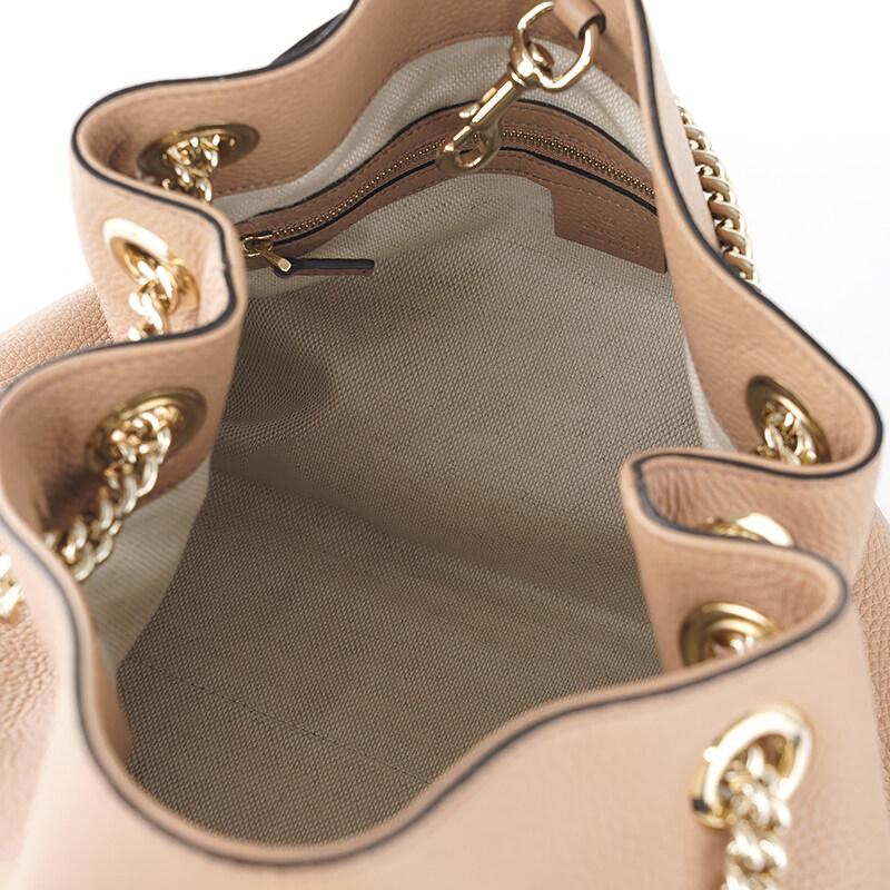 Gucci Soho Camelia Beige Cellarius GG Logo Leather Chain Bag 536196