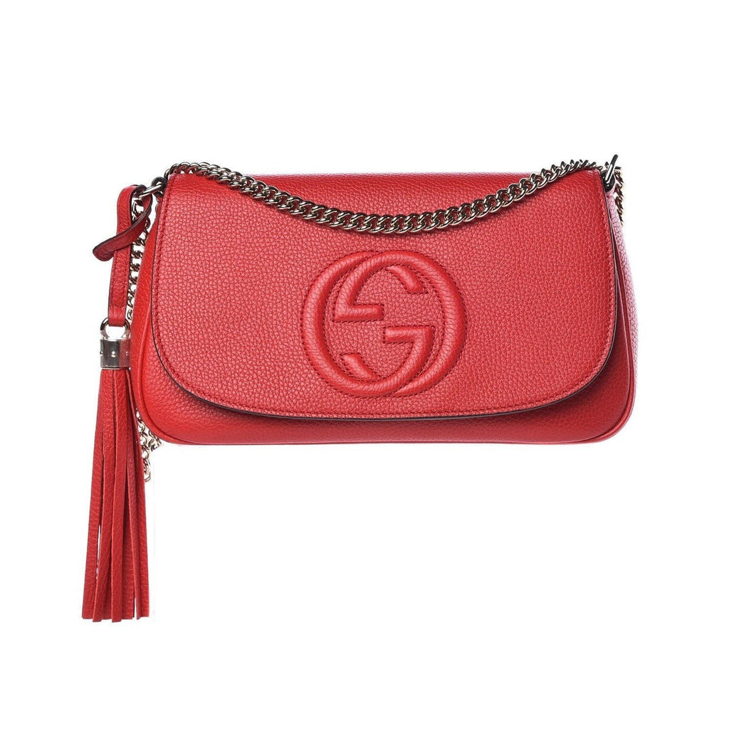 Gucci Soho Disco Red Leather GG Tassel Chain Crossbody Bag