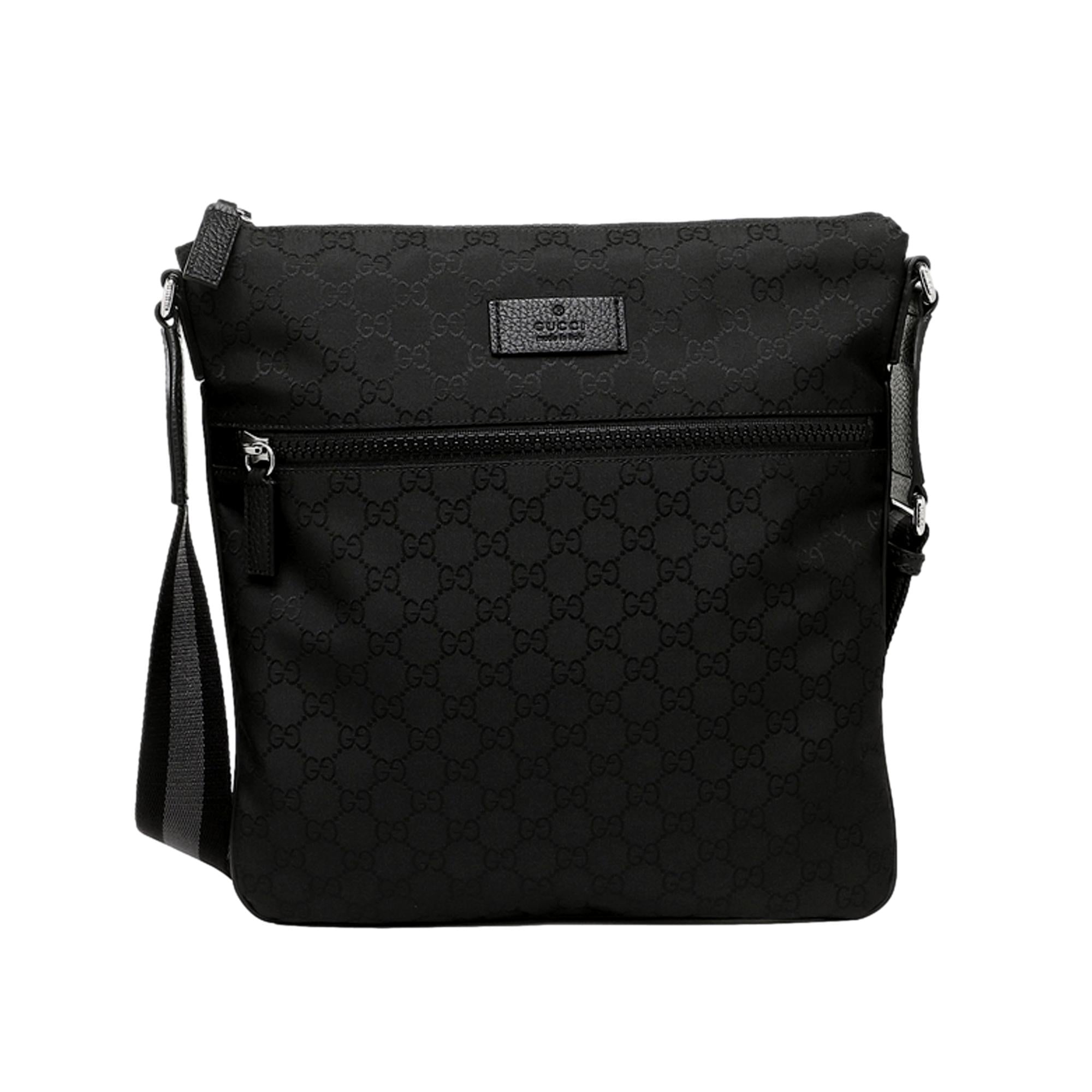 Gucci Unisex GG Guccissima Web Black Canvas Messenger Bag Crossbody 449185