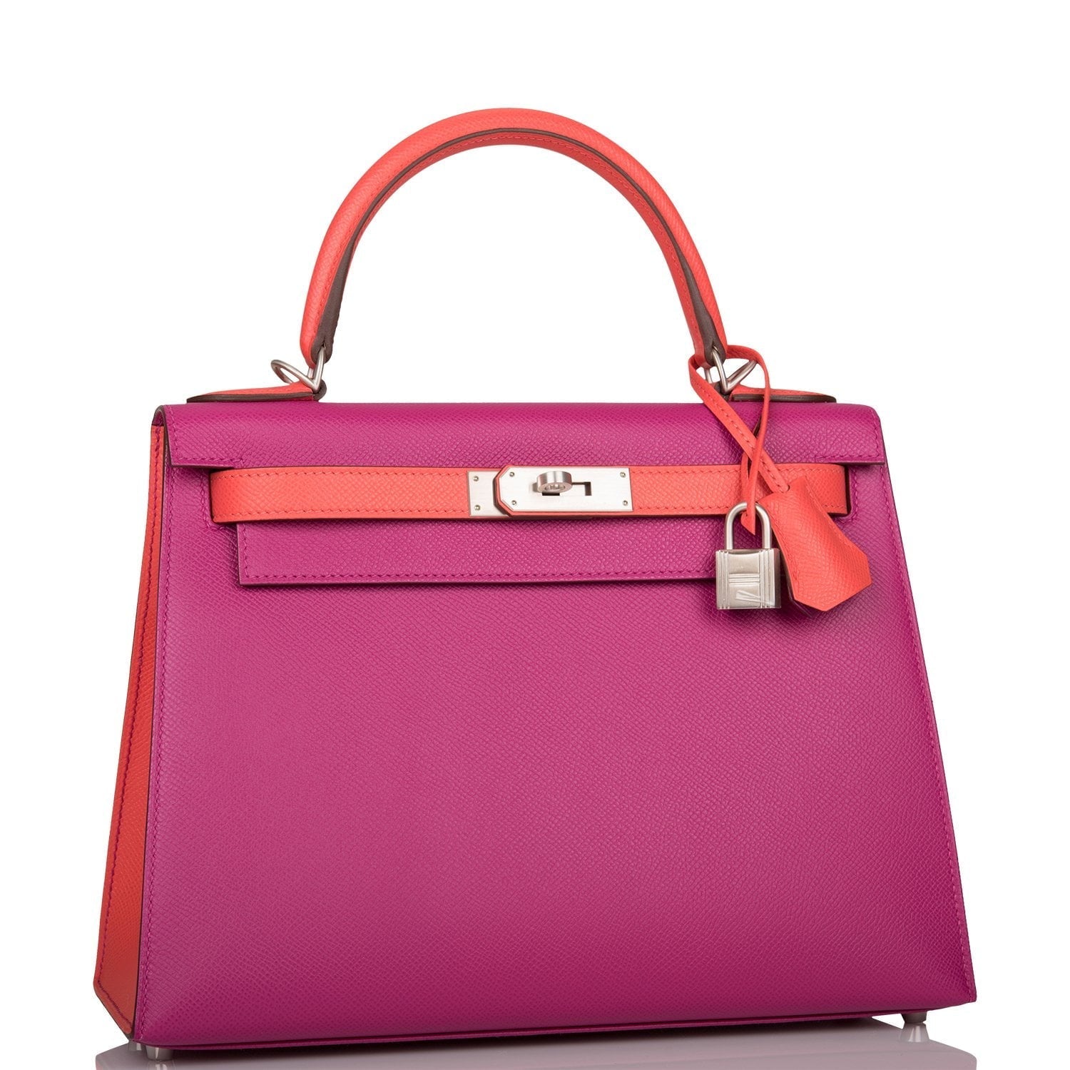 Pre-owned Hermes Special Order (HSS) Kelly Sellier 28 Rose Pourpre and Rose Jaipur Epsom Brushed Palladium Hardware