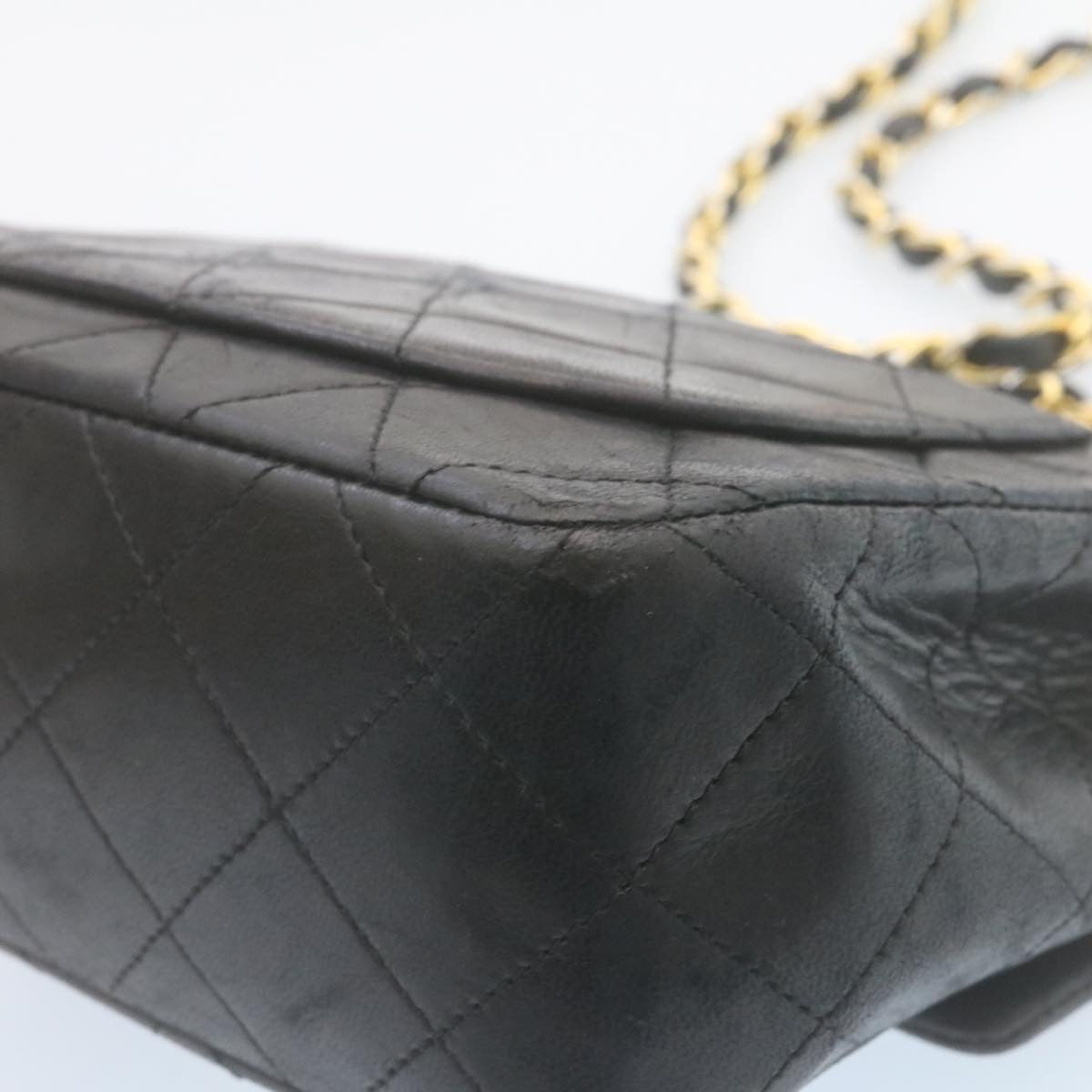 CHANEL Mini Matelasse Chain Flap Shoulder Bag Lamb Skin Black Gold  hs648A
