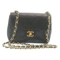 CHANEL Mini Matelasse Chain Flap Shoulder Bag Lamb Skin Black Gold  hs648A