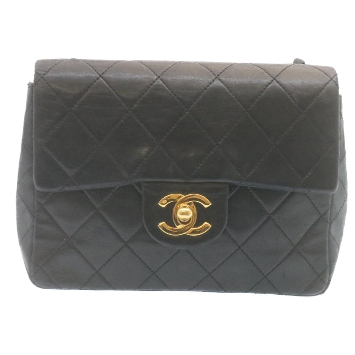 CHANEL Mini Matelasse Chain Flap Shoulder Bag Lamb Skin Black Gold  hs648A