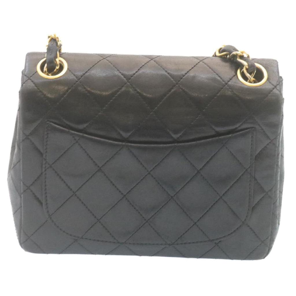 CHANEL Mini Matelasse Chain Flap Shoulder Bag Lamb Skin Black Gold  hs648A