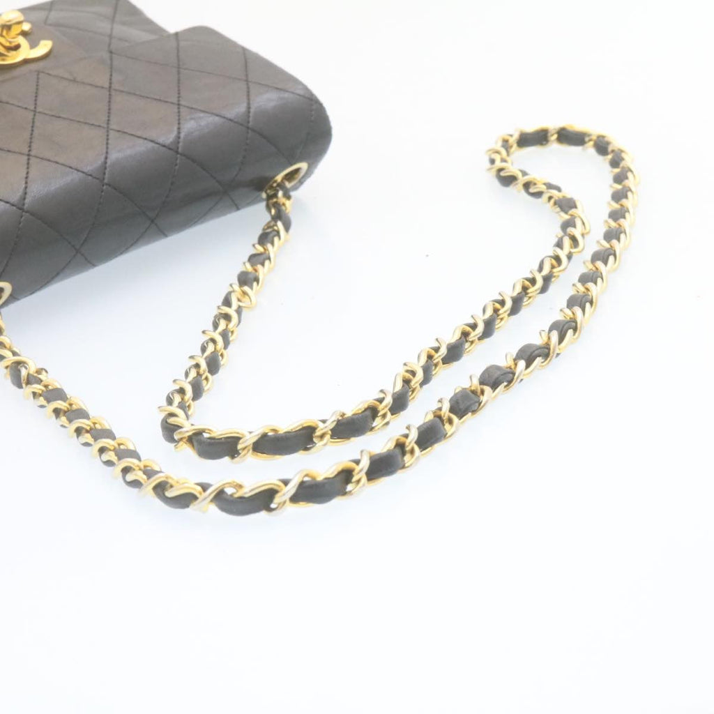 CHANEL Mini Matelasse Chain Flap Shoulder Bag Lamb Skin Black Gold  hs648A