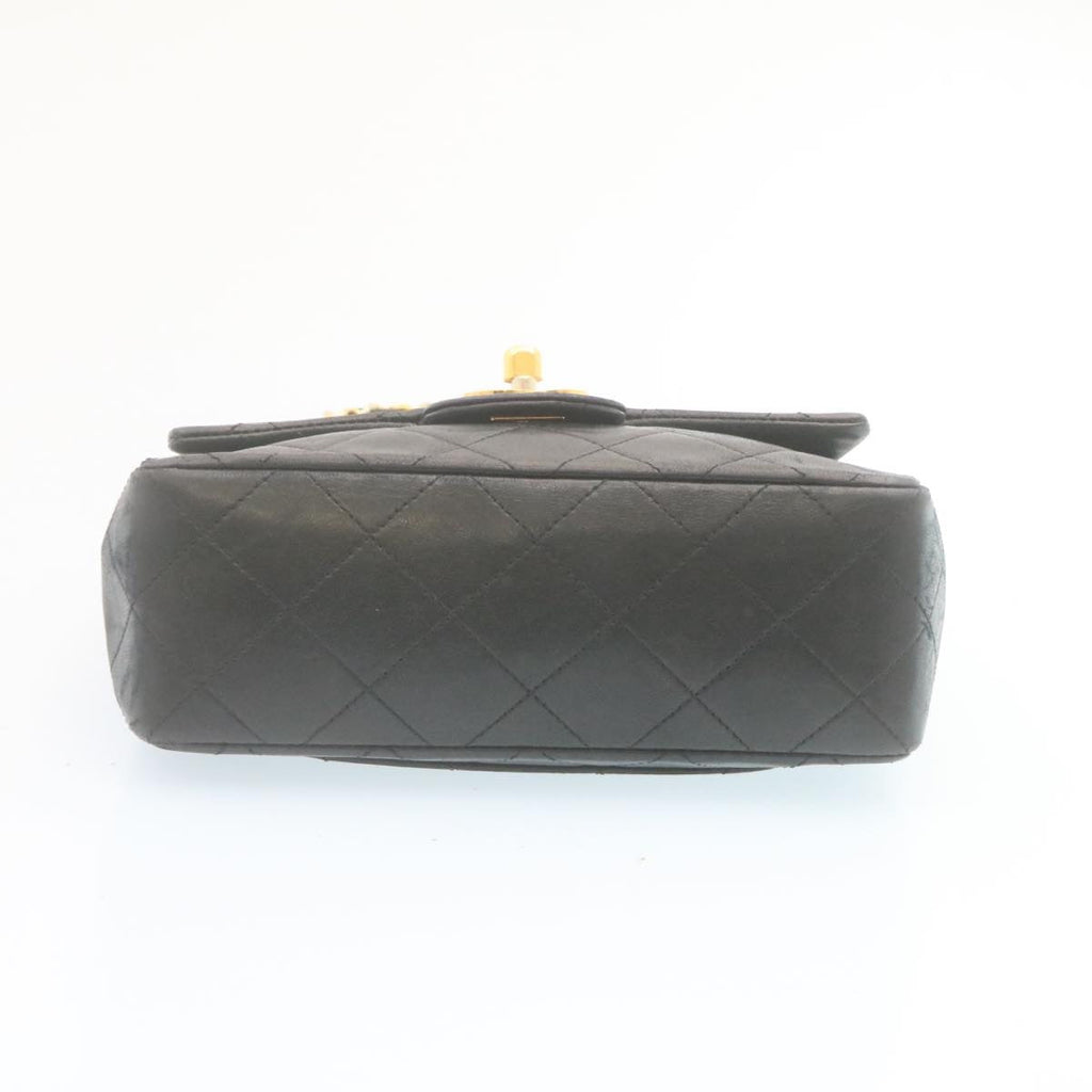 CHANEL Mini Matelasse Chain Flap Shoulder Bag Lamb Skin Black Gold  hs648A