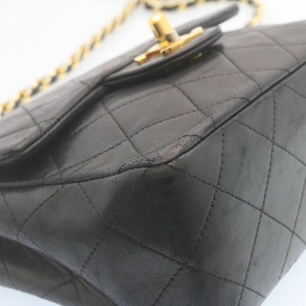 CHANEL Mini Matelasse Chain Flap Shoulder Bag Lamb Skin Black Gold  hs648A