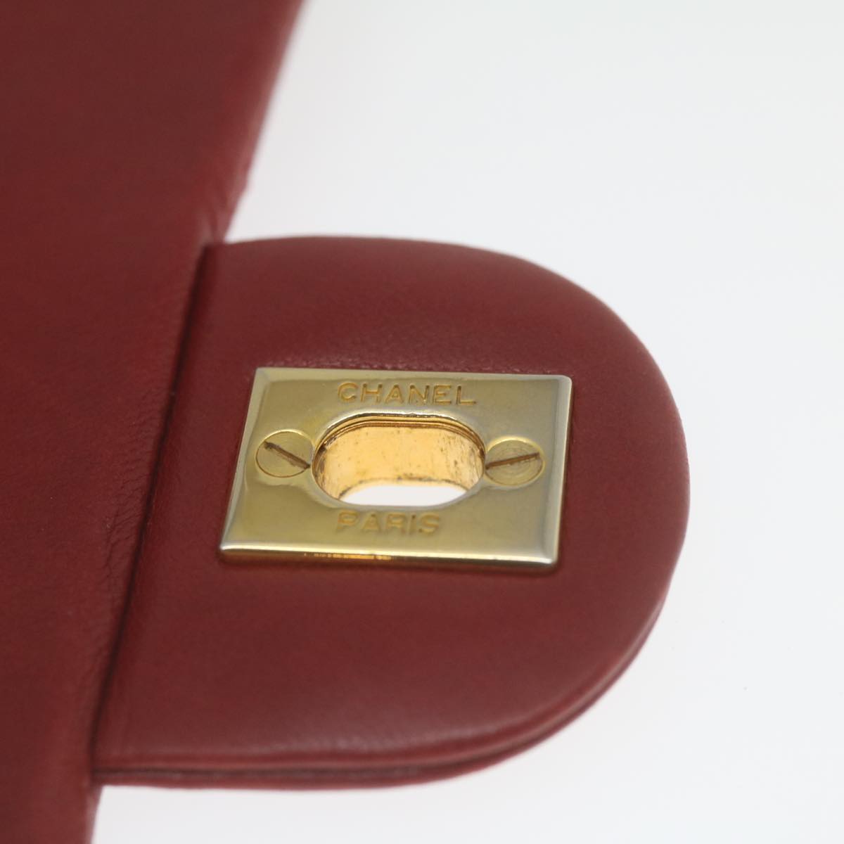 CHANEL Mini Matelasse Chain Flap Hand Bag Lamb Skin Red Gold CC Auth hs688A