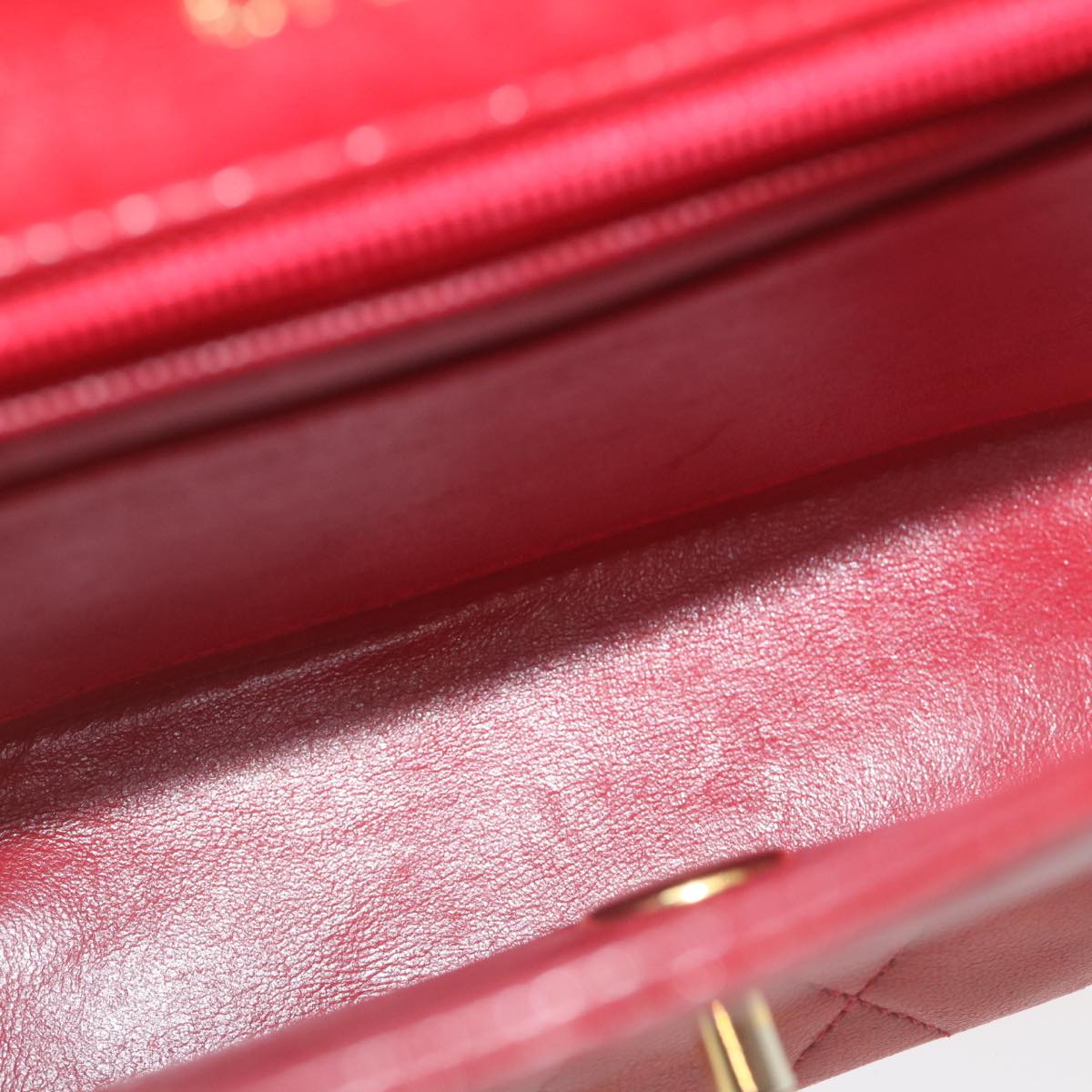 CHANEL Mini Matelasse Chain Flap Hand Bag Lamb Skin Red Gold CC Auth hs688A