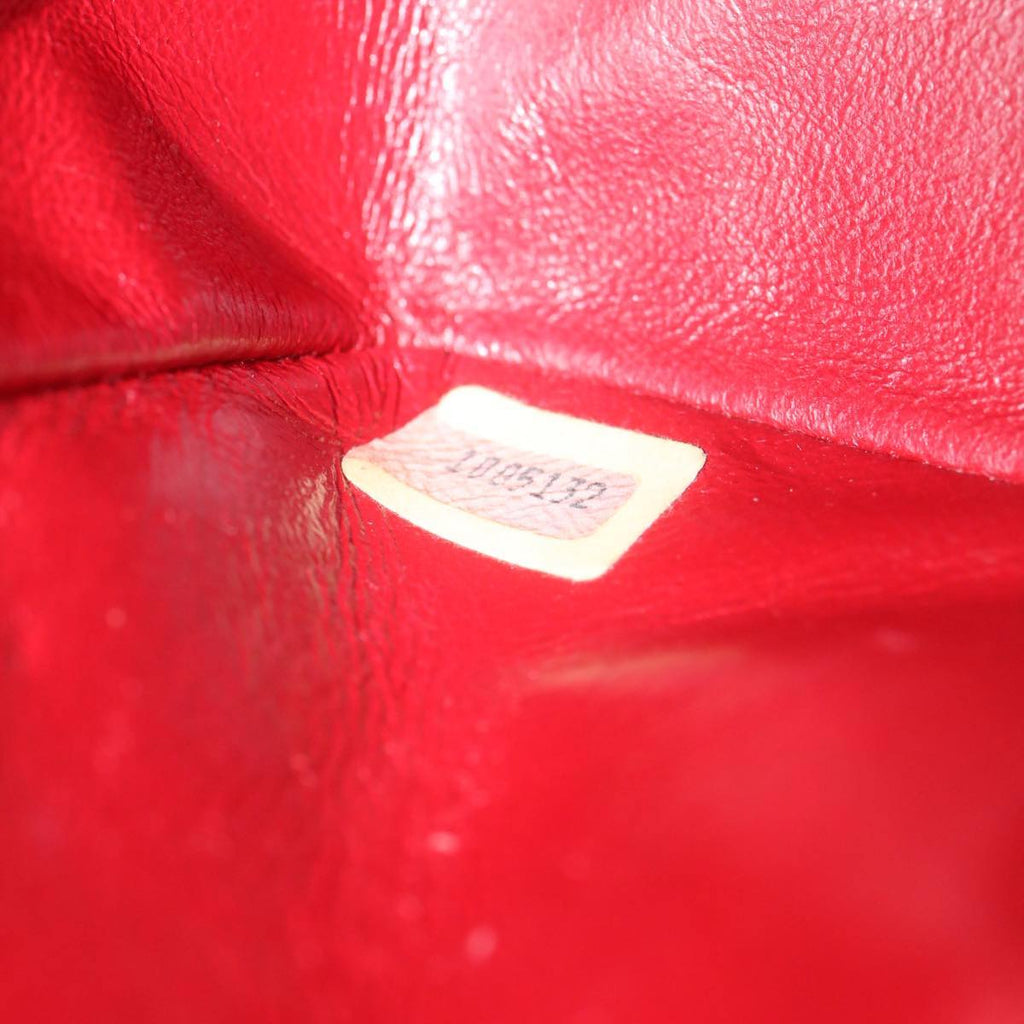 CHANEL Mini Matelasse Chain Flap Hand Bag Lamb Skin Red Gold CC Auth hs688A