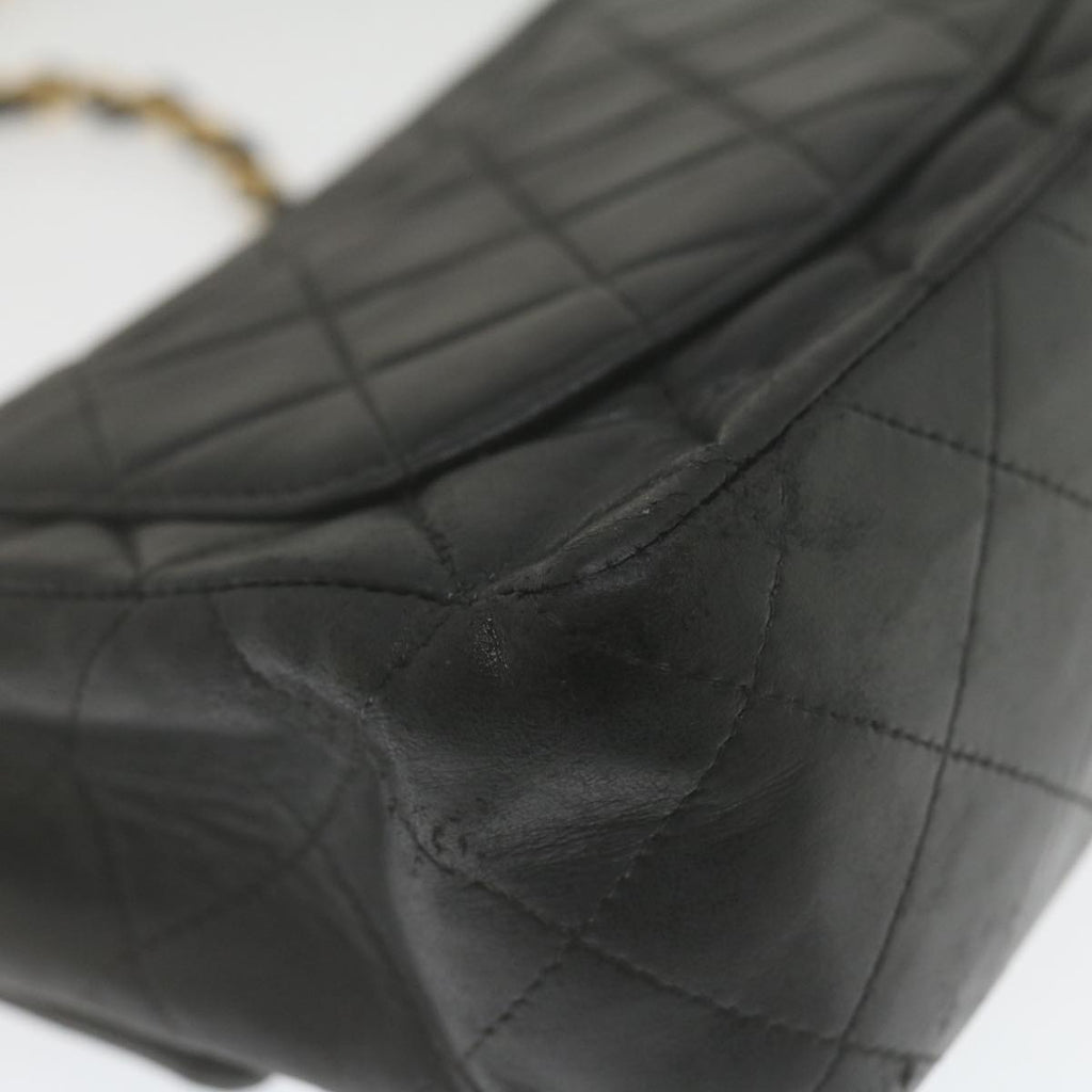 CHANEL Mini Matelasse Chain Flap Shoulder Bag Lamb Skin Black Gold  hs689A
