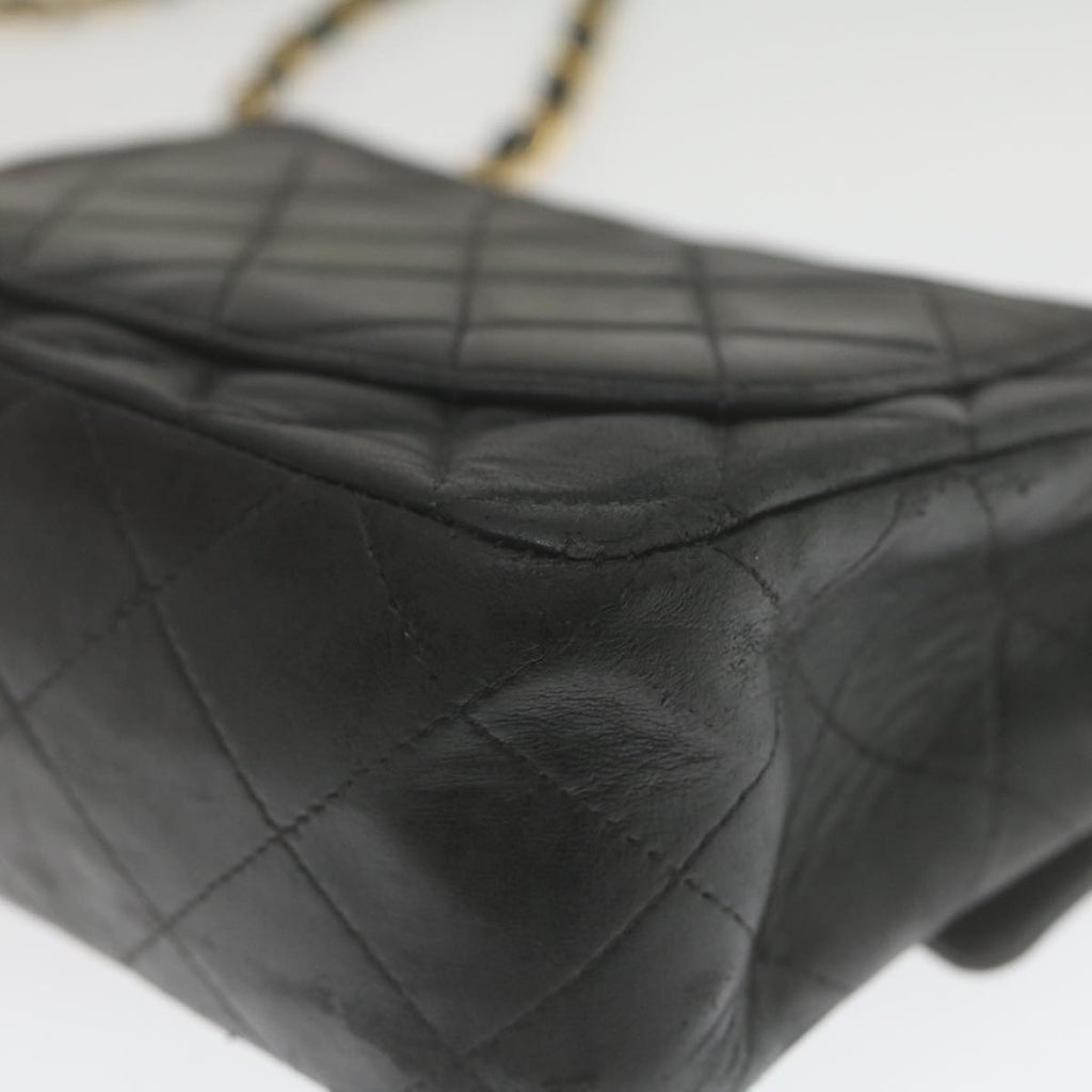 CHANEL Mini Matelasse Chain Flap Shoulder Bag Lamb Skin Black Gold  hs689A