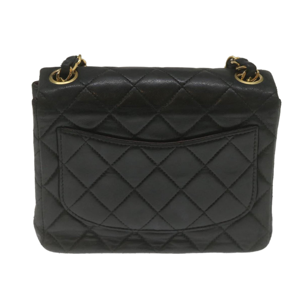 CHANEL Mini Matelasse Chain Flap Shoulder Bag Lamb Skin Black Gold  hs689A