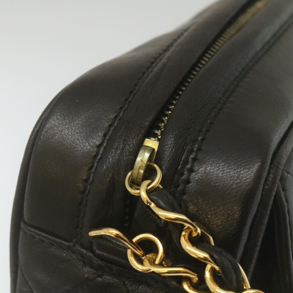 CHANEL Matelasse Chain Shoulder Bag Lamb Skin Fringe Black Gold CC  hs691A