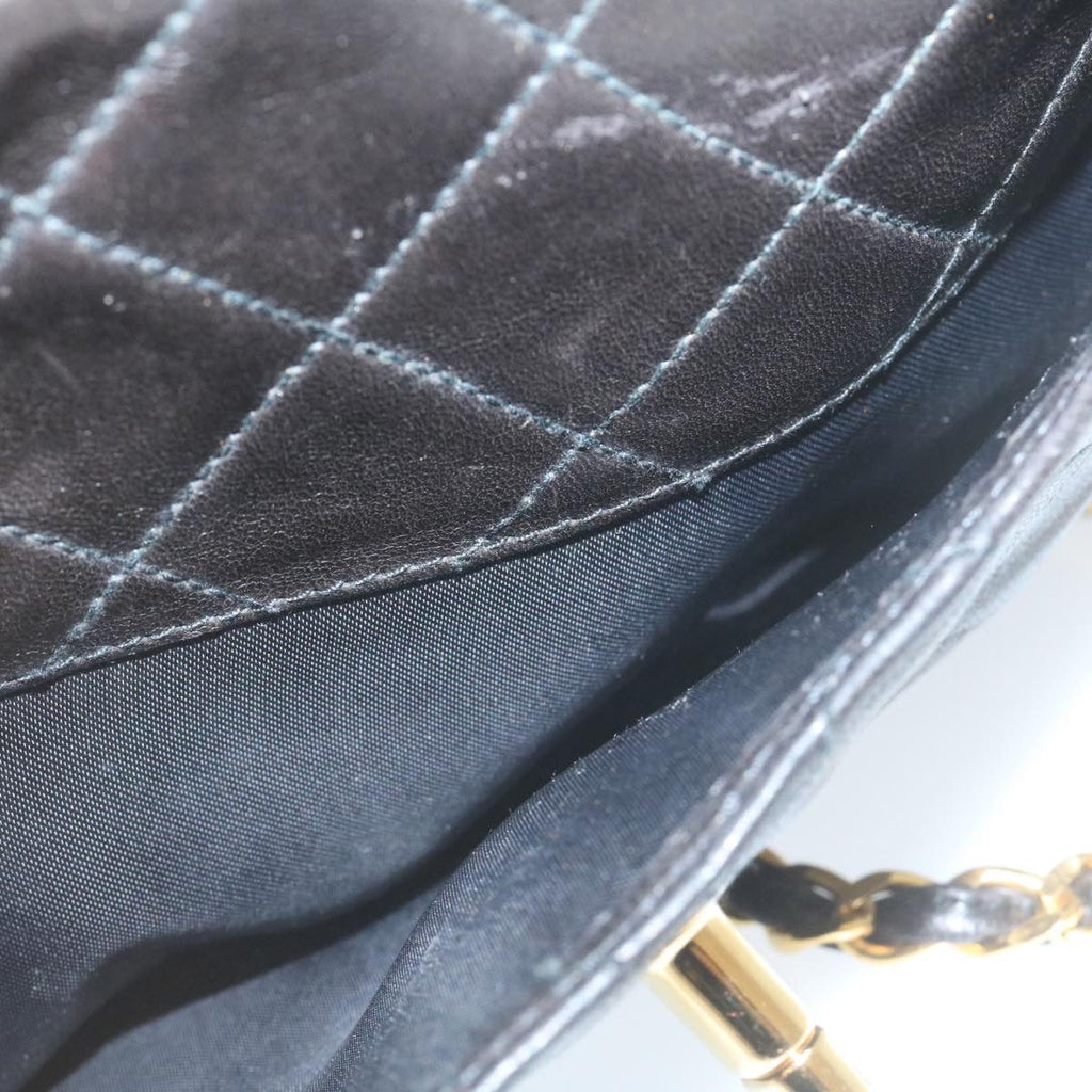 CHANEL Matelasse Chain Shoulder Bag Lamb Skin Fringe Black Gold CC  hs691A