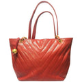 CHANEL Vintage red caviarskin v stitch, chevron style chain shoulder tote bag with golden CC ball charm