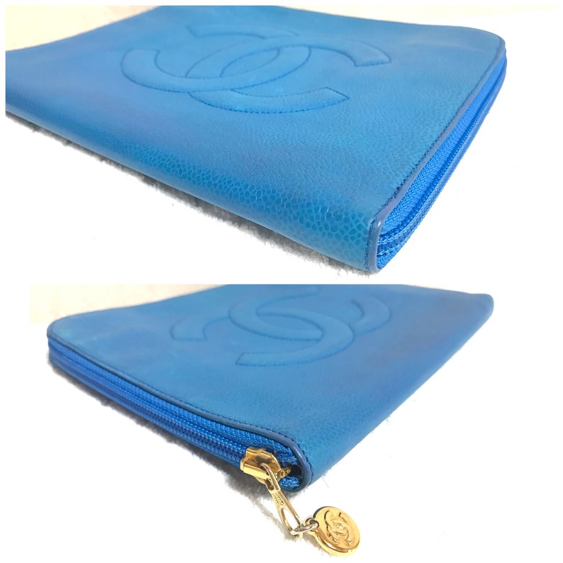 CHANEL Vintage blue caviar clutch bag, iPhone case, large wallet, cosmetic case pouch, mini bag
