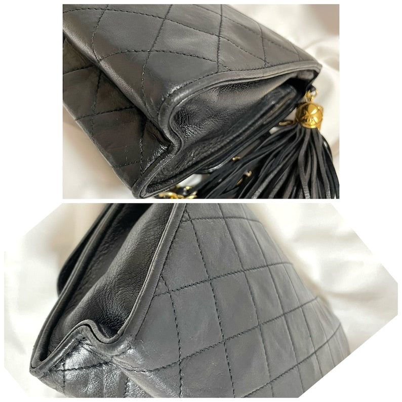 CHANEL Vintage black fringe camera bag with double flaps