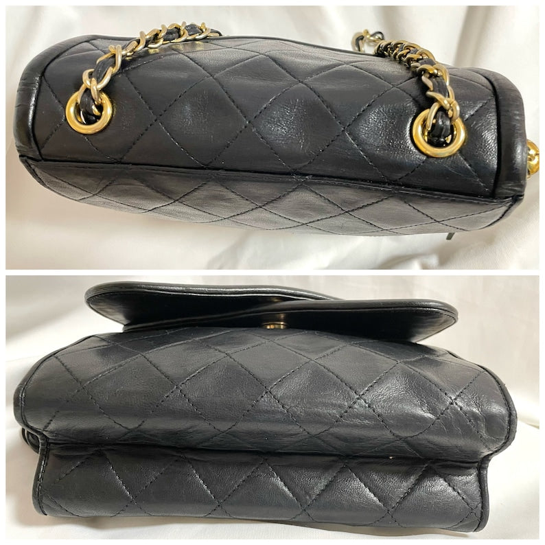 CHANEL Vintage black fringe camera bag with double flaps