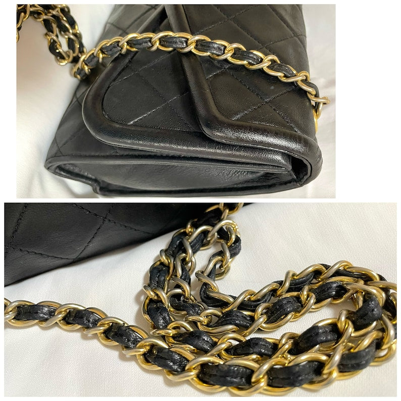 CHANEL Vintage black fringe camera bag with double flaps