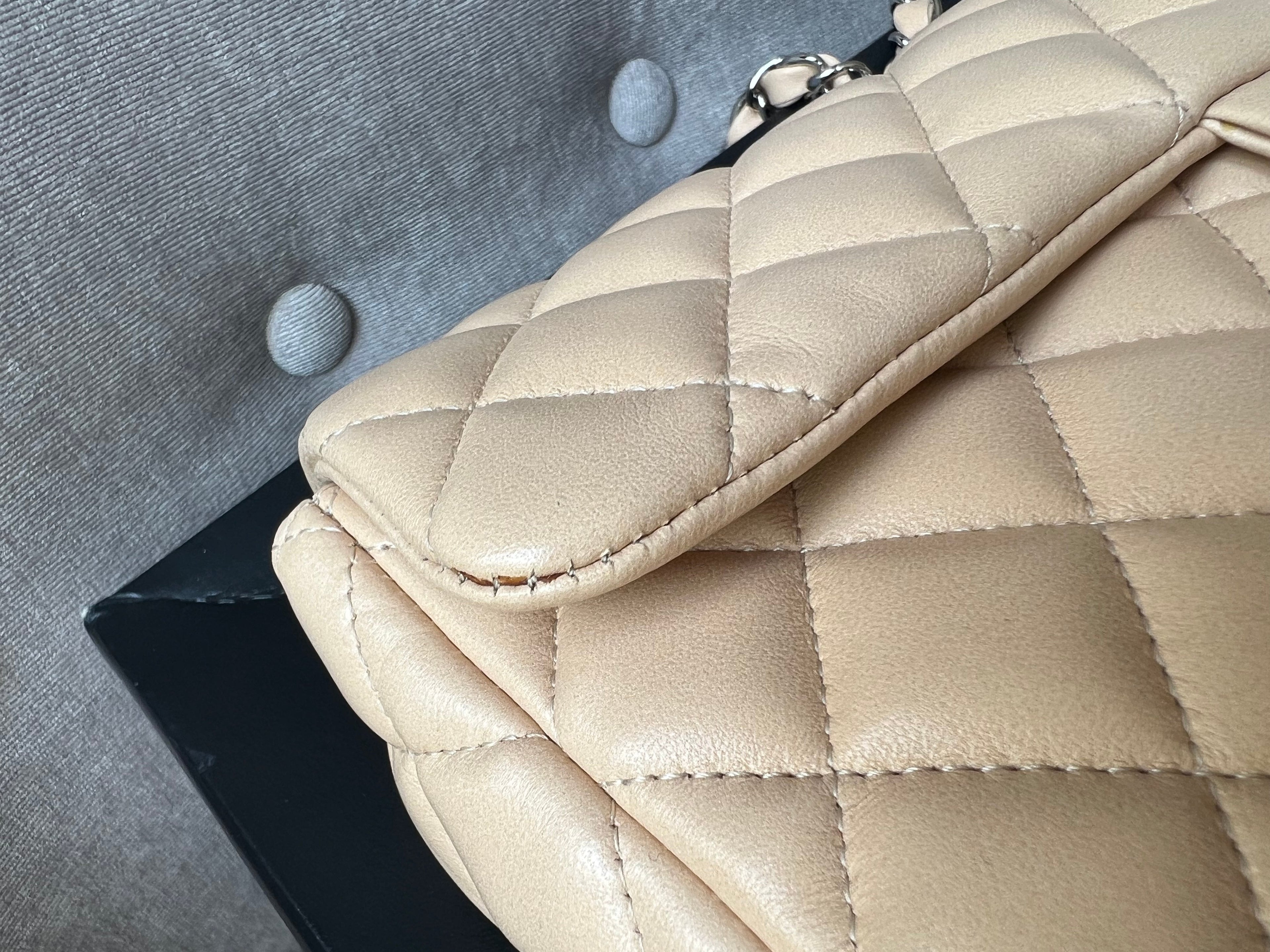 Chanel East West Flap in Light Beige Lambskin Silver Hardware