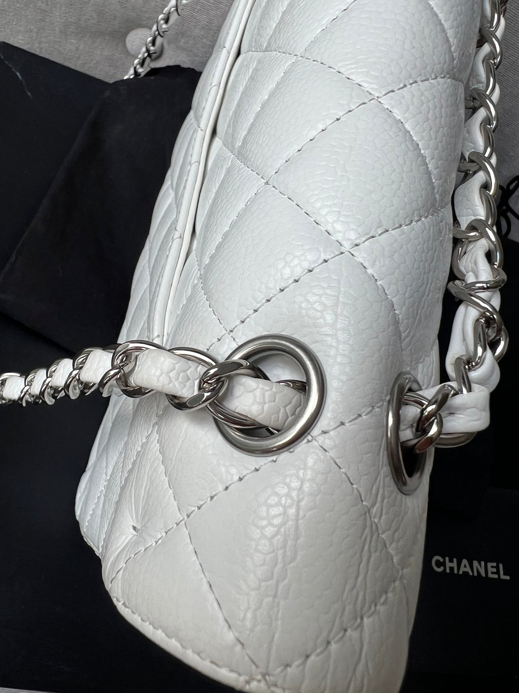 Chanel Medium Classic Flap in White Caviar (RRP £8,530)