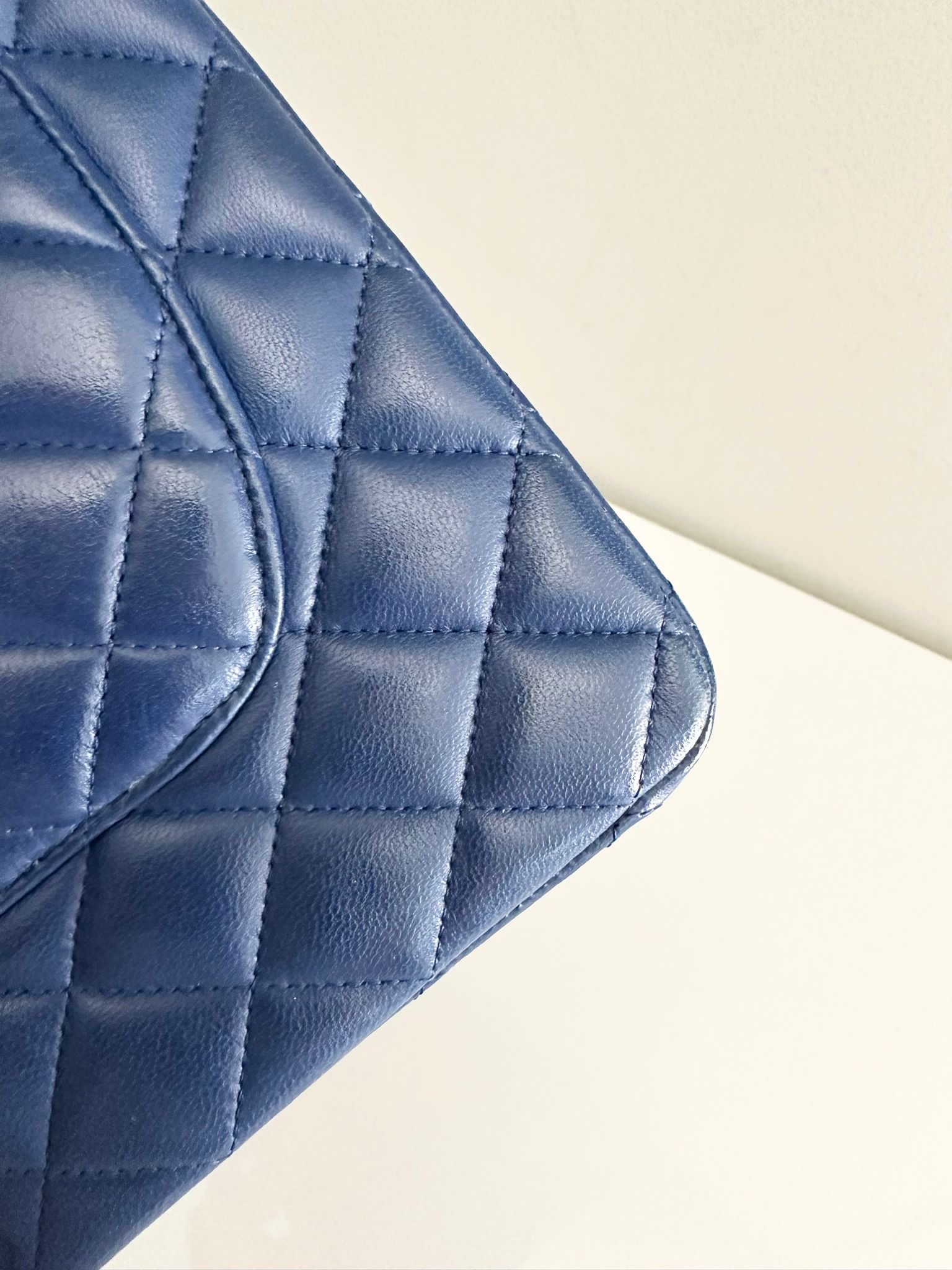 Chanel Classic Medium Lambskin Flap Navy Blue SHW