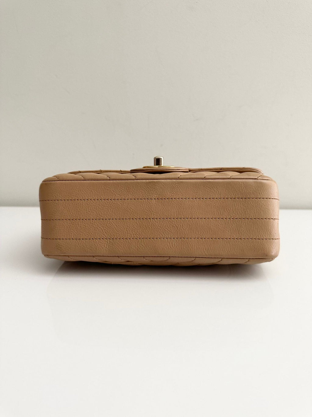 CHANEL Calfskin Dark Beige Chevron Classic Flap Mini GHW