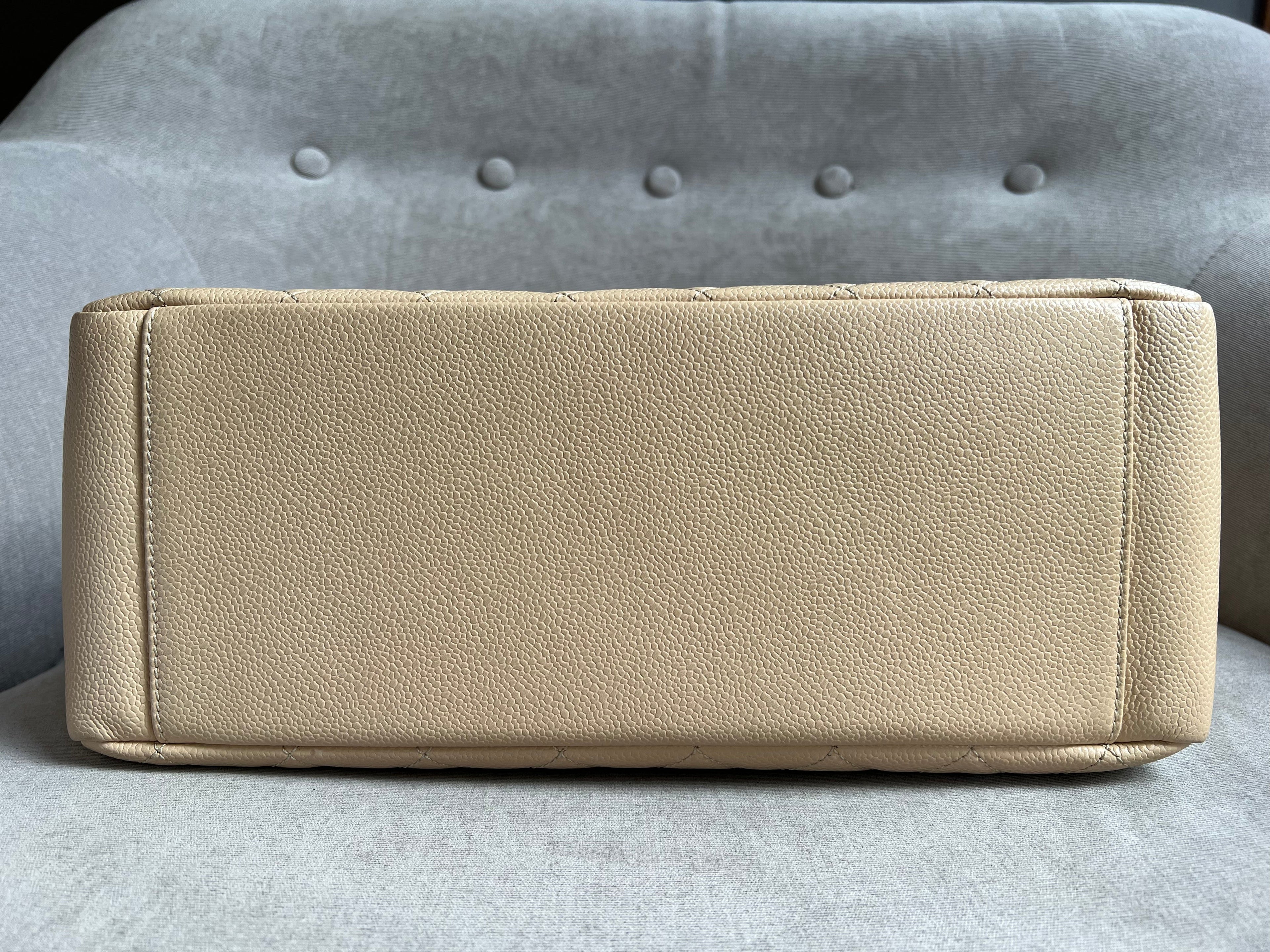 Chanel Light Beige Caviar Grand Shopper Tote with gold hardware (GST)