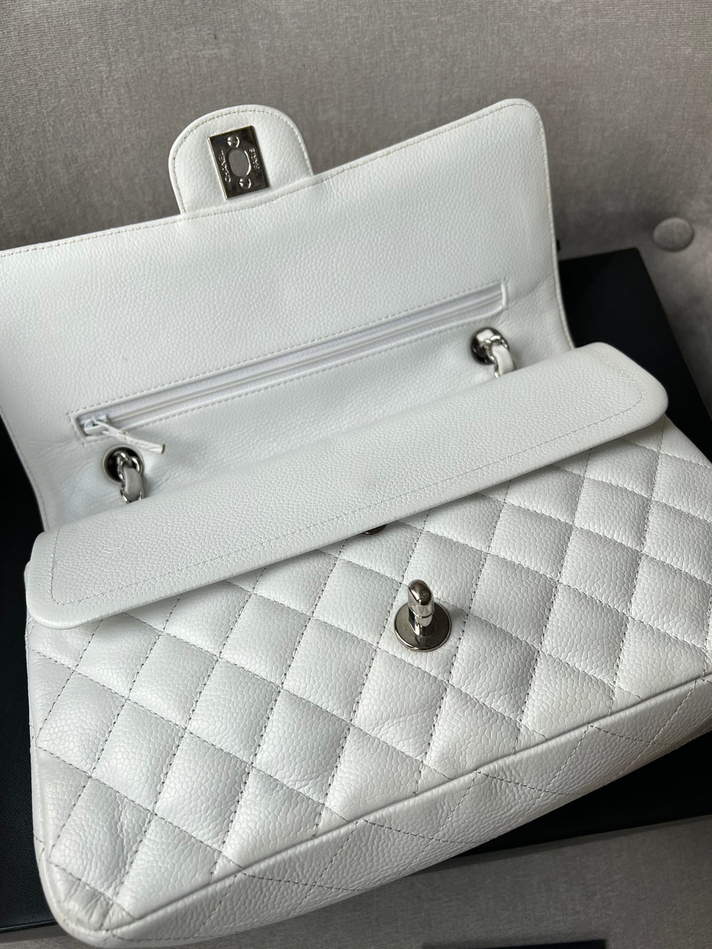 Chanel Medium Classic Flap in White Caviar (RRP £8,530)