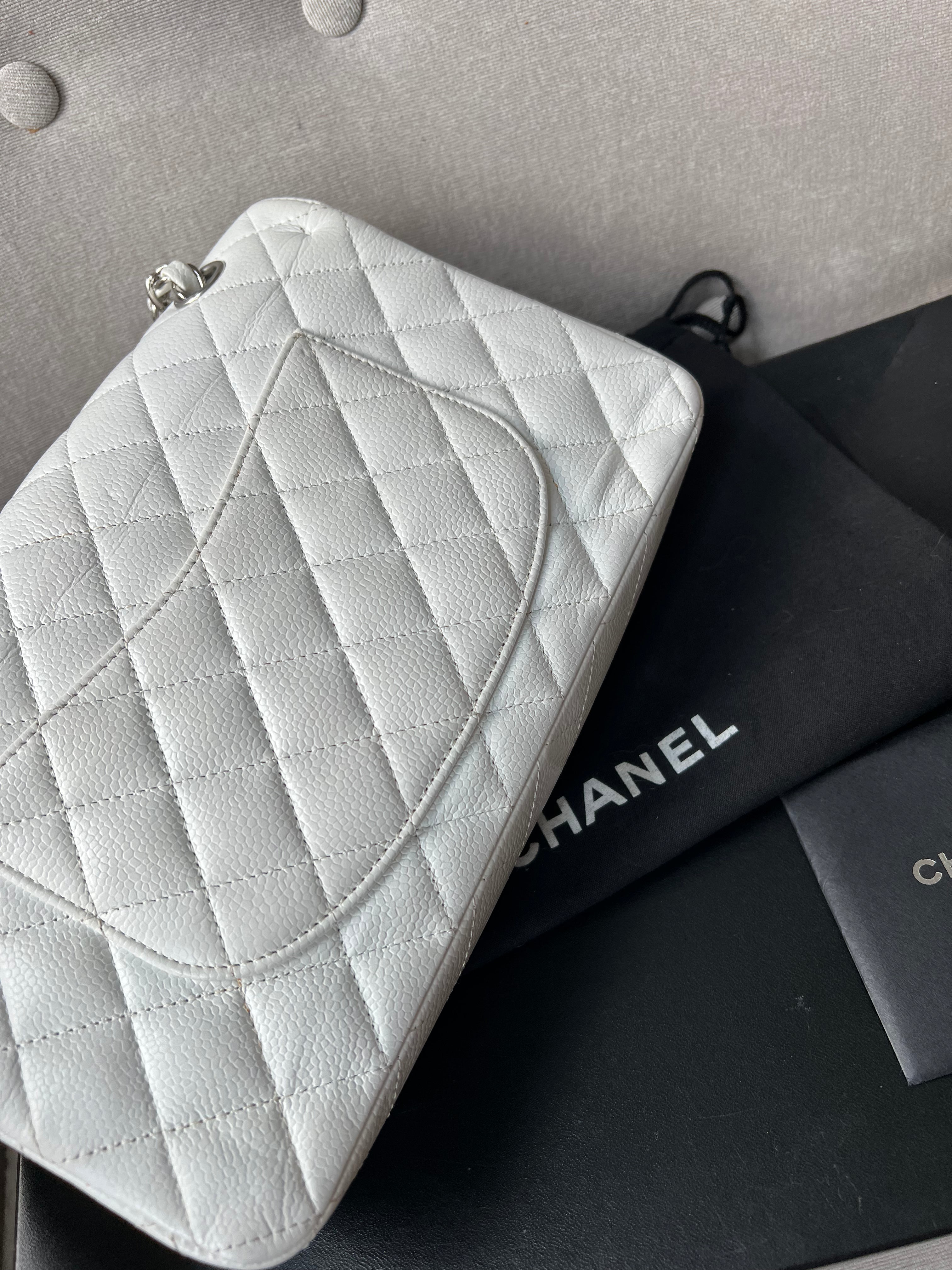 Chanel Medium Classic Flap in White Caviar (RRP £8,530)