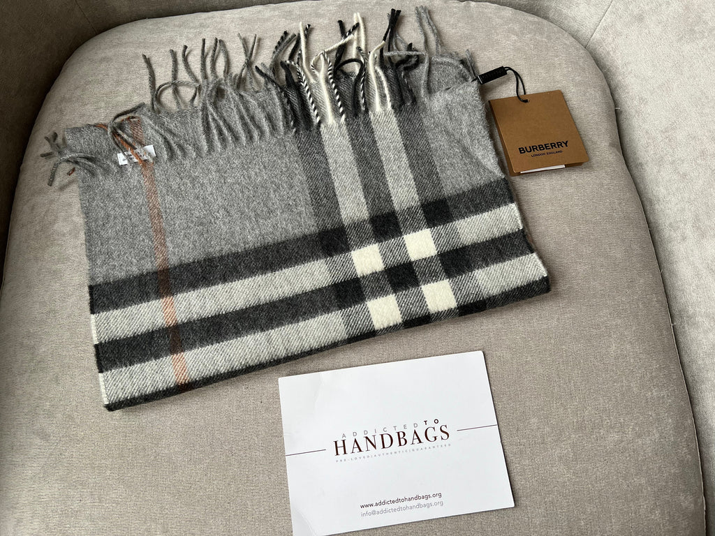 Burberry Classic Check Grey Cashmere Scarf (RRP £390)