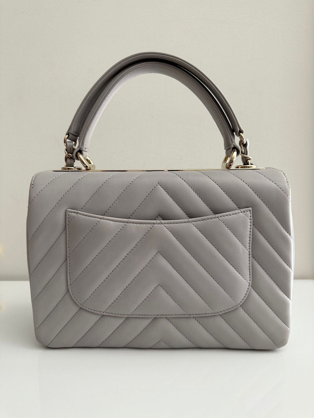 CHANEL Trendy CC Dual Handle Small Chevron Lambskin Leather