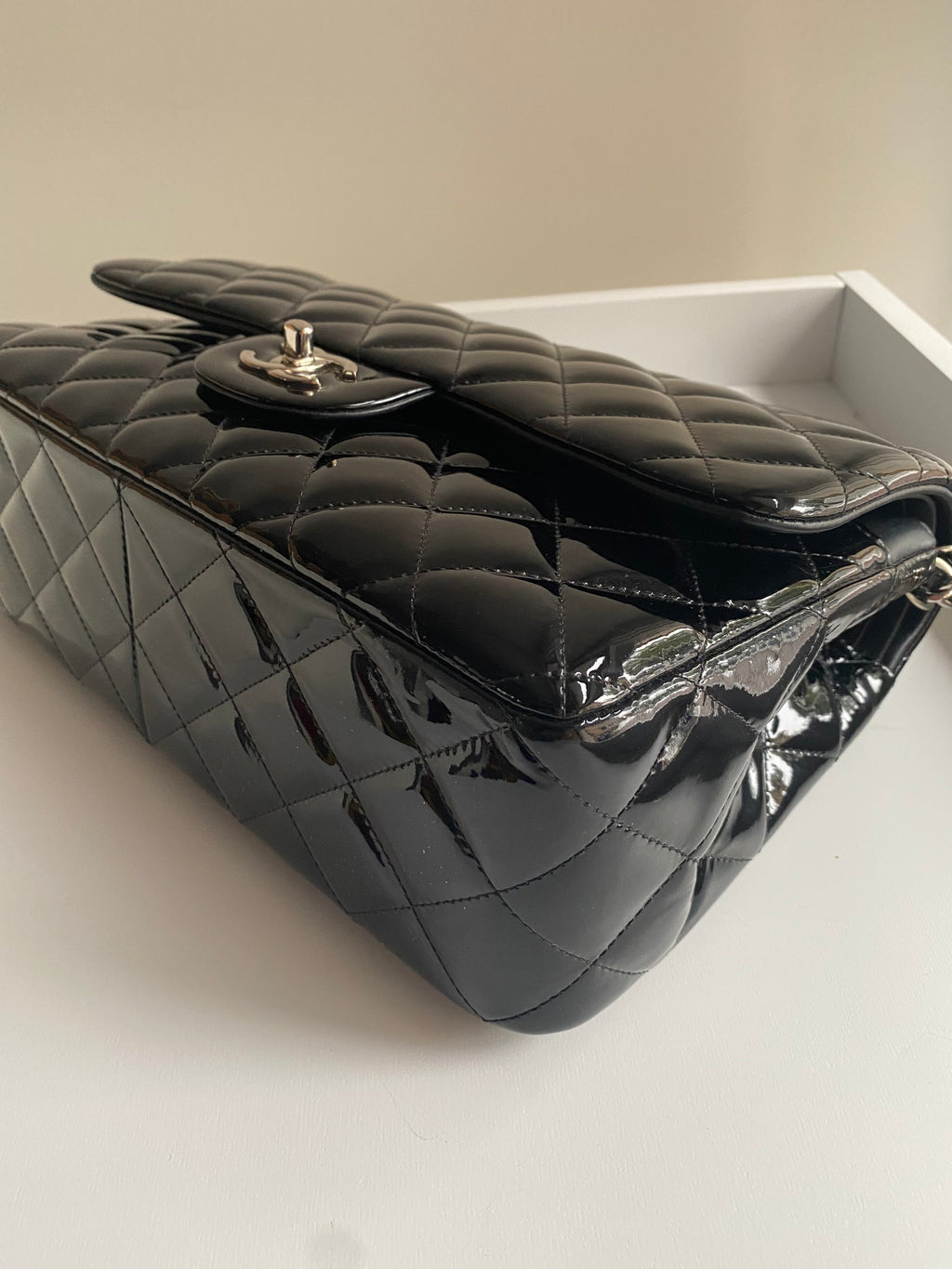 CHANEL Jumbo Classic Double Flap Patent Black