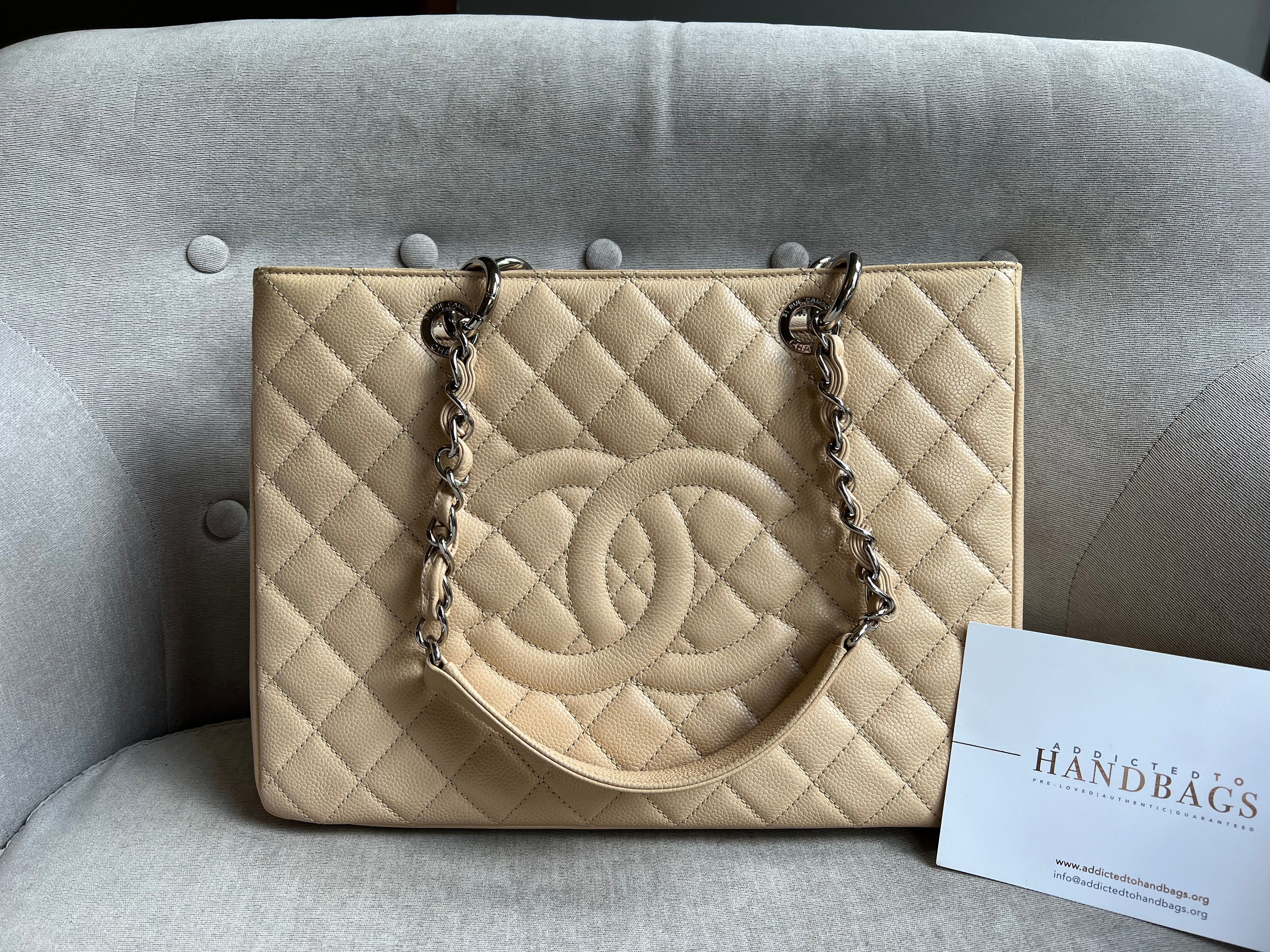 Chanel Light Beige Caviar Grand Shopper Tote with gold hardware (GST)