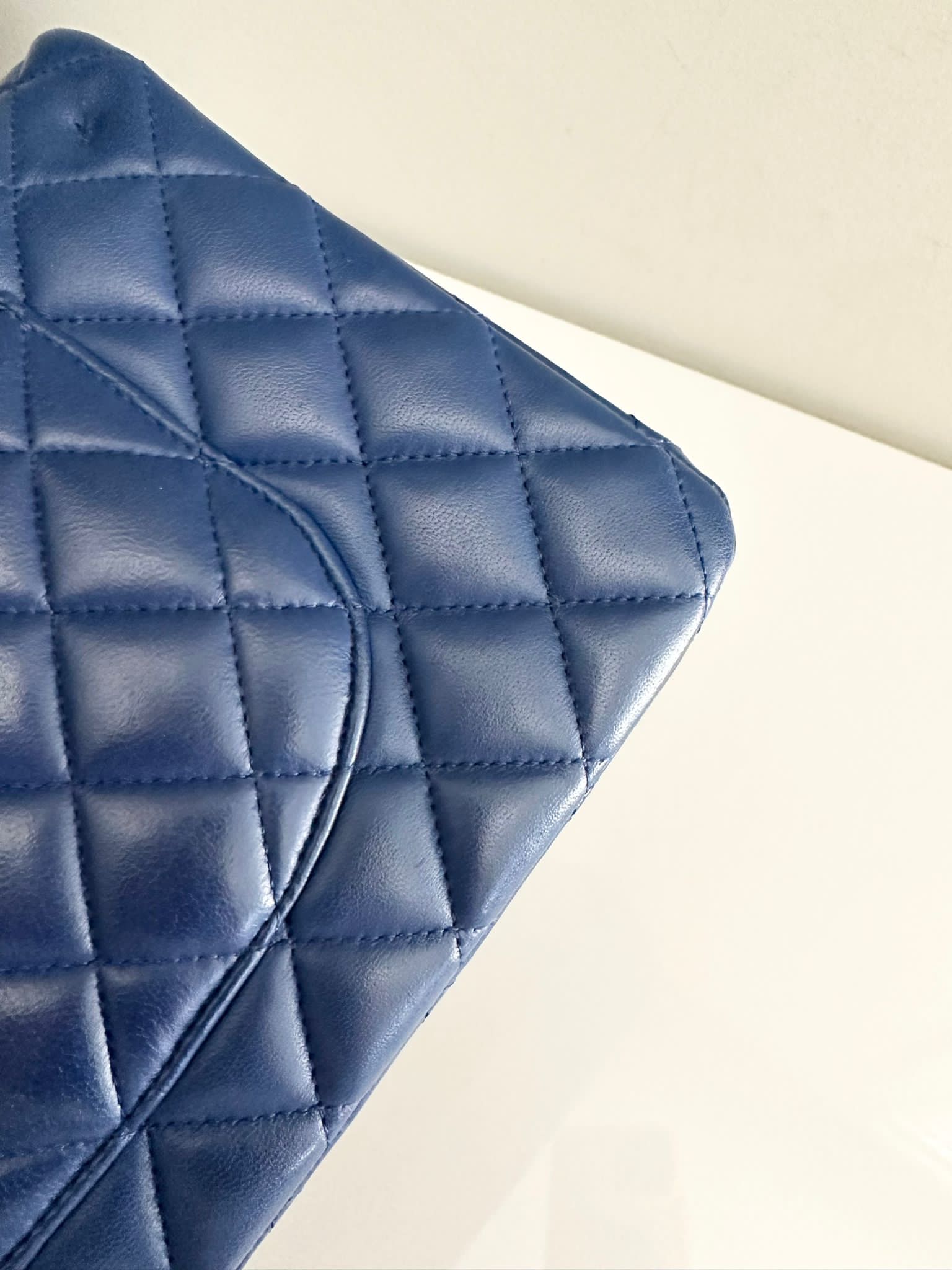 Chanel Classic Medium Lambskin Flap Navy Blue SHW