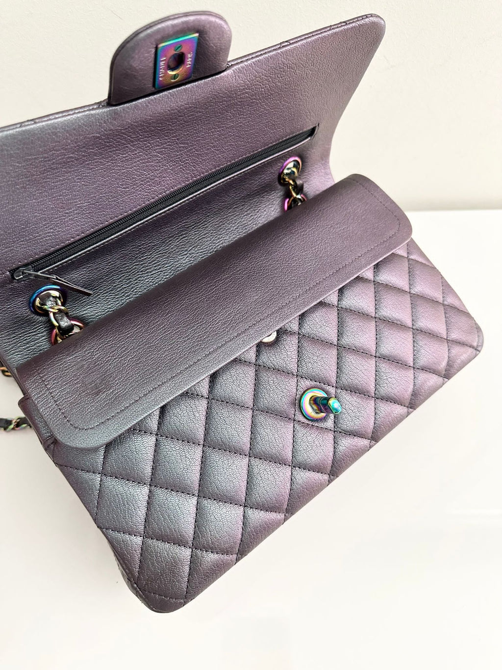 Chanel Classic Medium Goat Flap Purple Rainbow Hardware