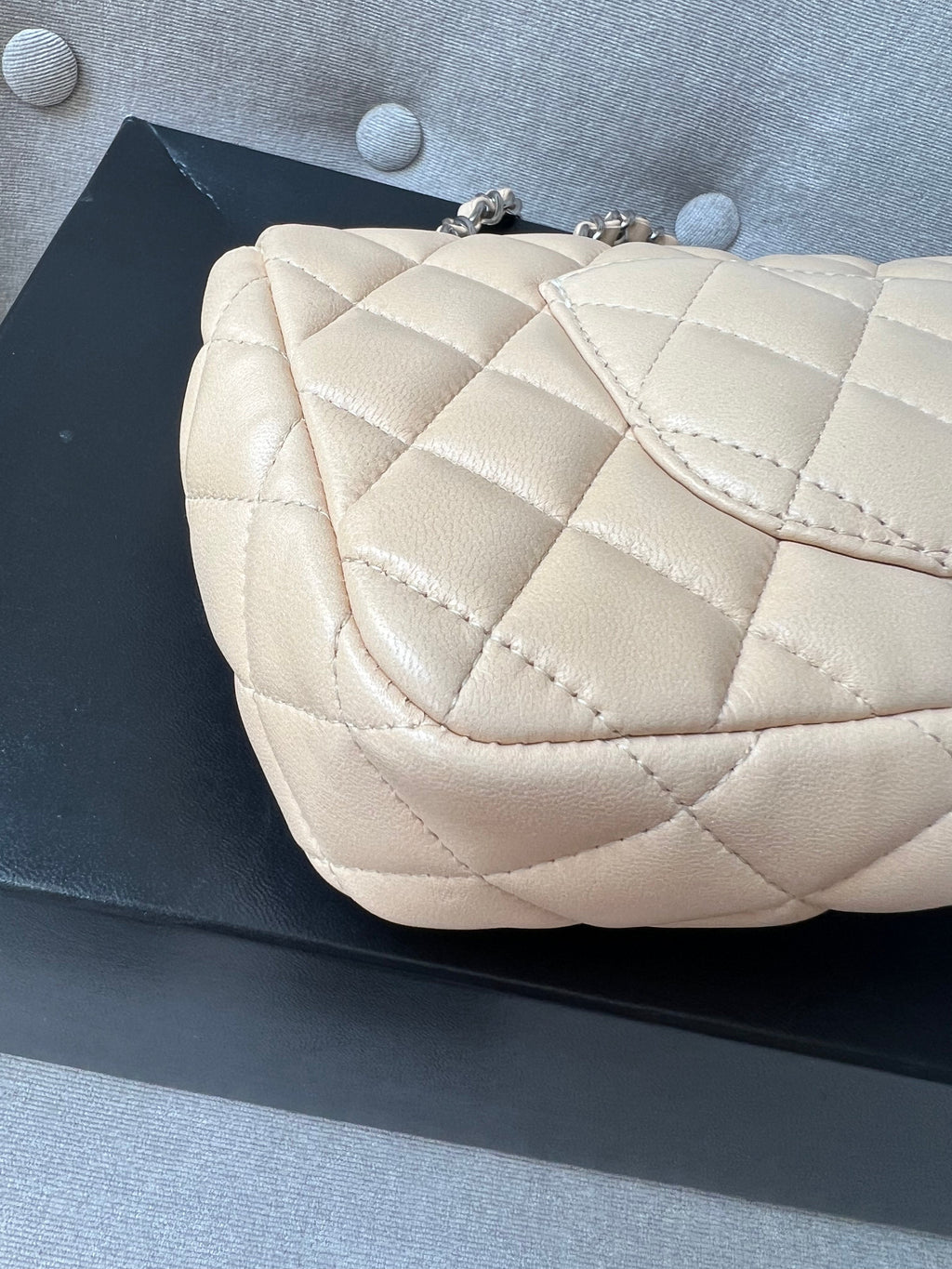 Chanel East West Flap in Light Beige Lambskin Silver Hardware