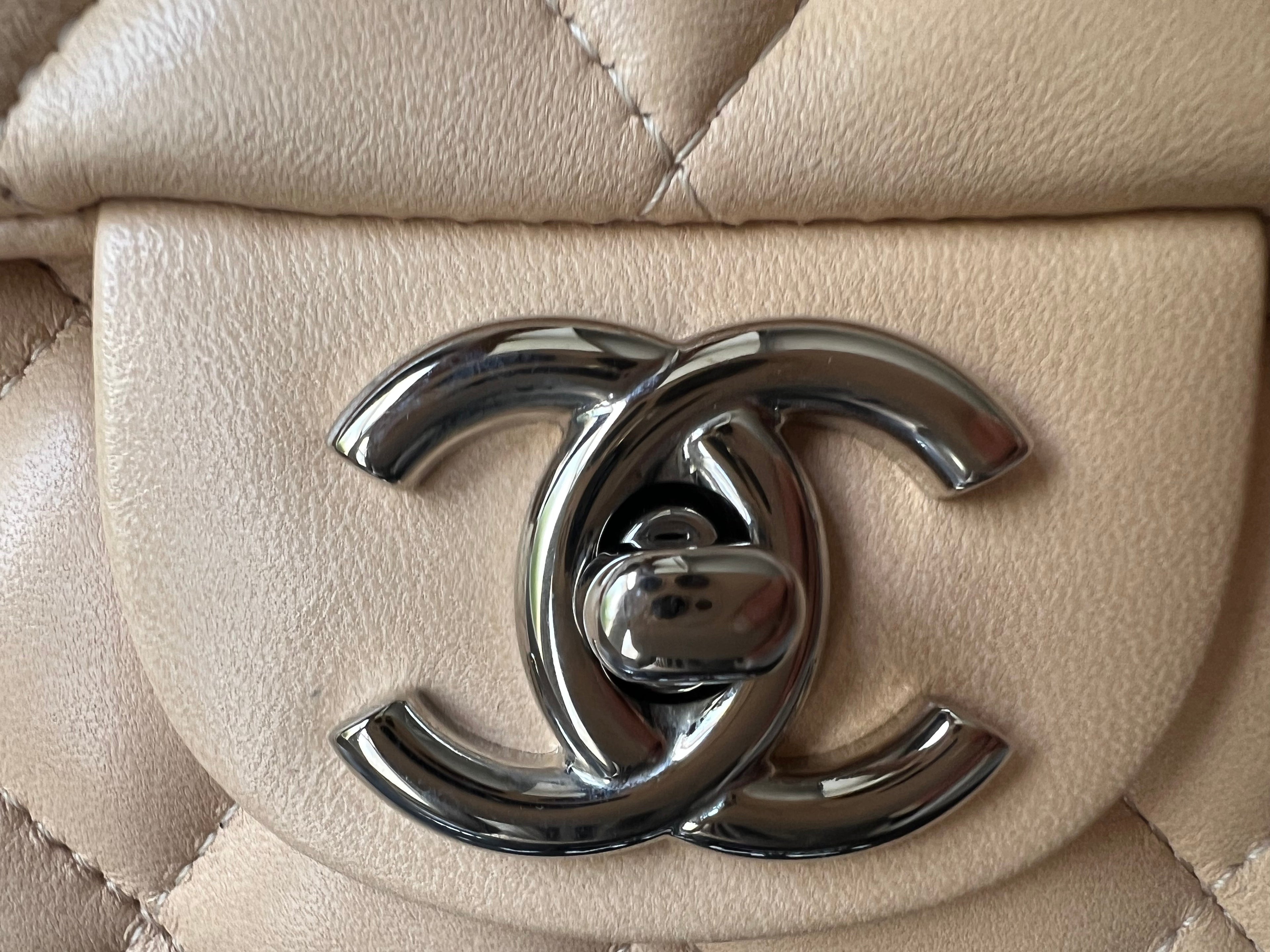 Chanel East West Flap in Light Beige Lambskin Silver Hardware