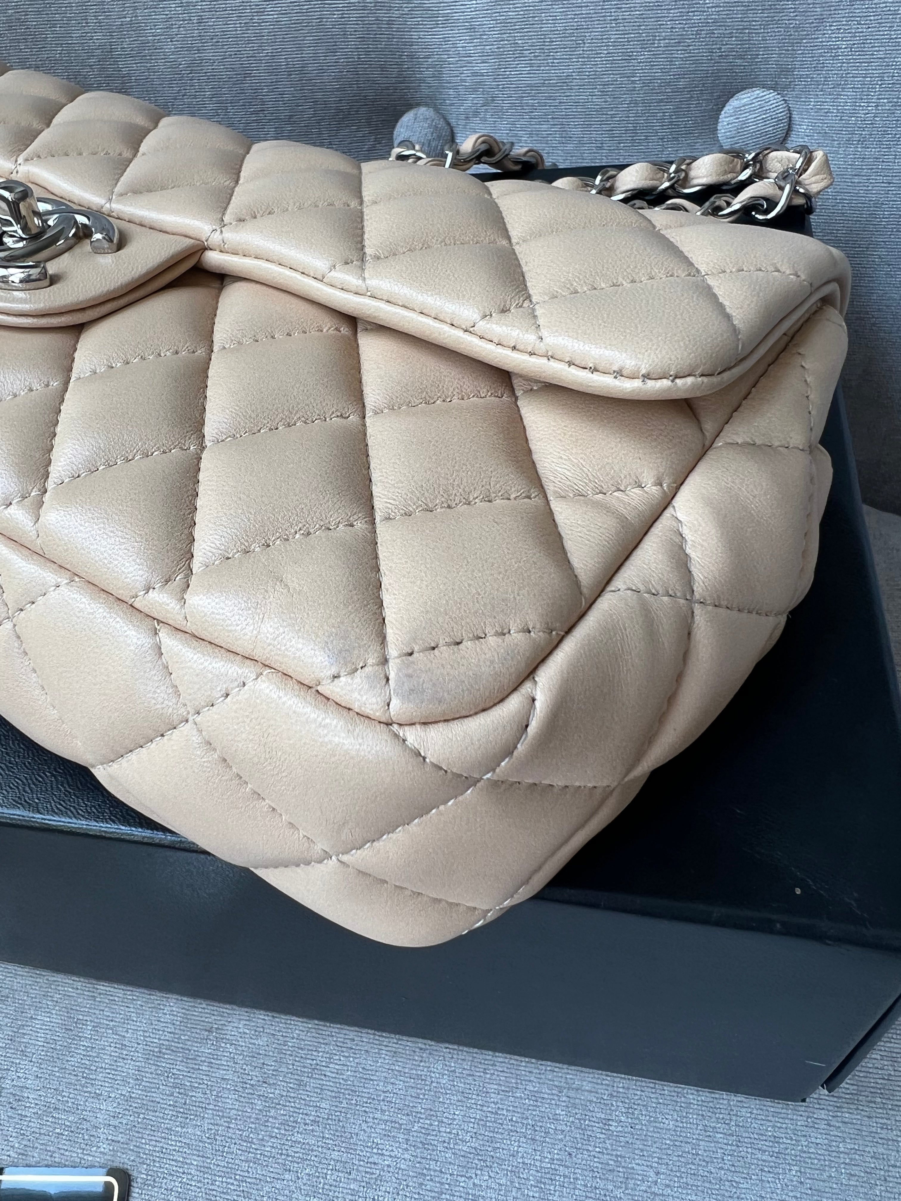 Chanel East West Flap in Light Beige Lambskin Silver Hardware