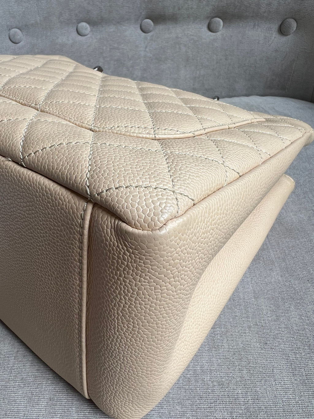 Chanel Light Beige Caviar Grand Shopper Tote with gold hardware (GST)