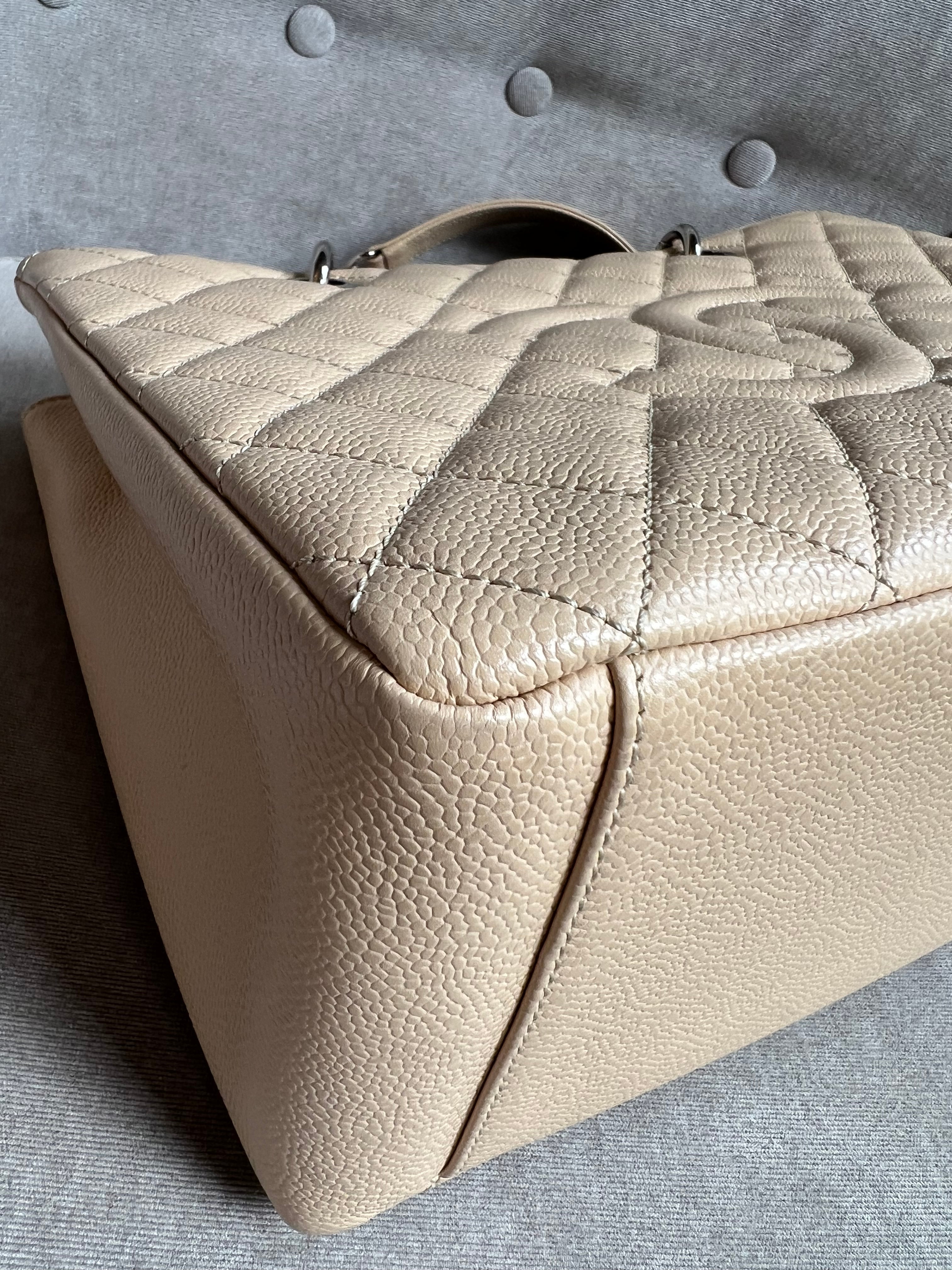 Chanel Light Beige Caviar Grand Shopper Tote with gold hardware (GST)